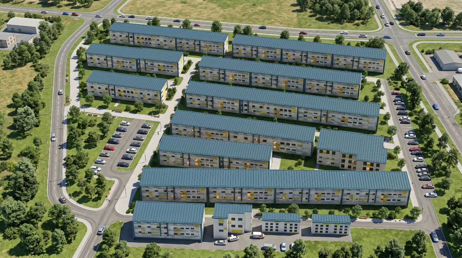Planul ansamblului Contemporan Homes, cu blocurile marcate